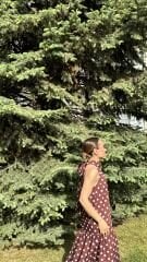 Kahverengi Boyundan Bağlamalı Puantiyeli Elbise