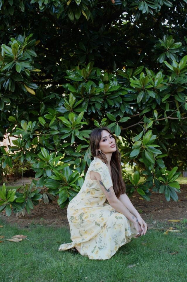 Sarı Çiçekli Şifon Elbise