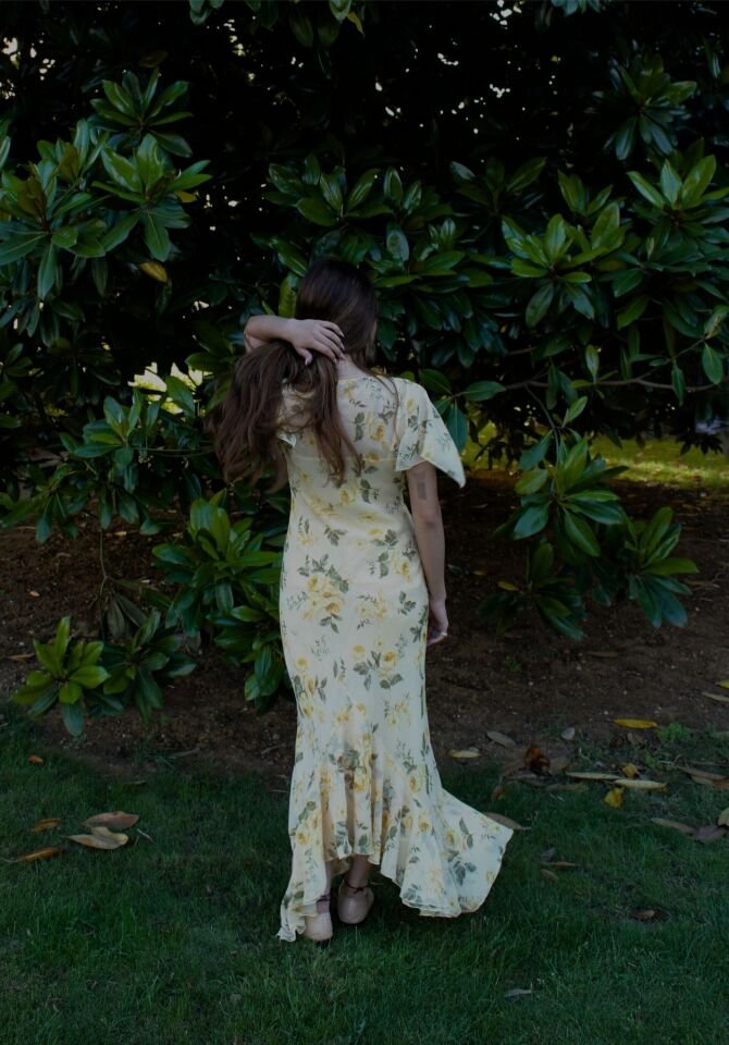 Sarı Çiçekli Şifon Elbise