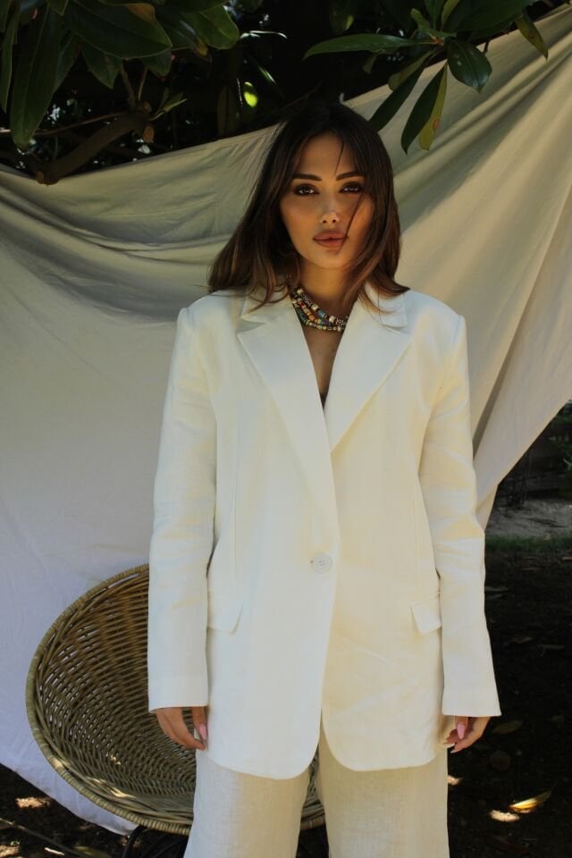 Ham Keten Beyaz Blazer Ceket m(medium)