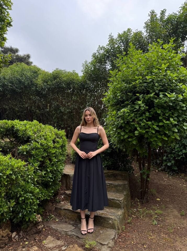 Siyah Poplin Siyah Elbise