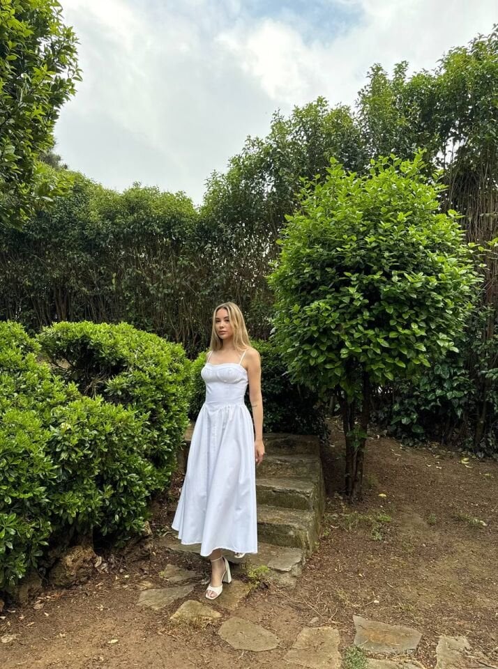 Beyaz Poplin Askılı Elbise