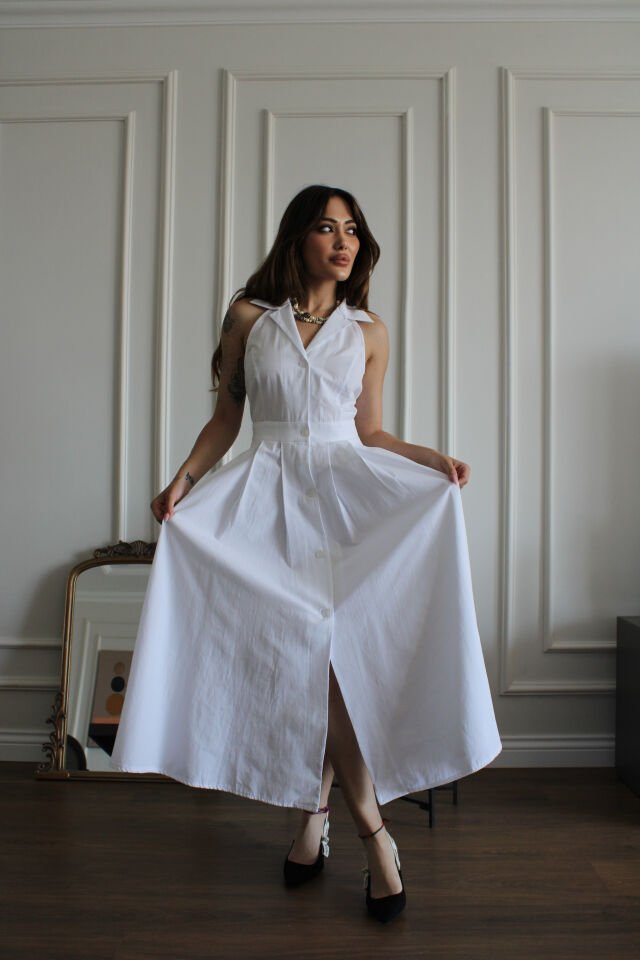 Beyaz Pileli Gömlek Elbise