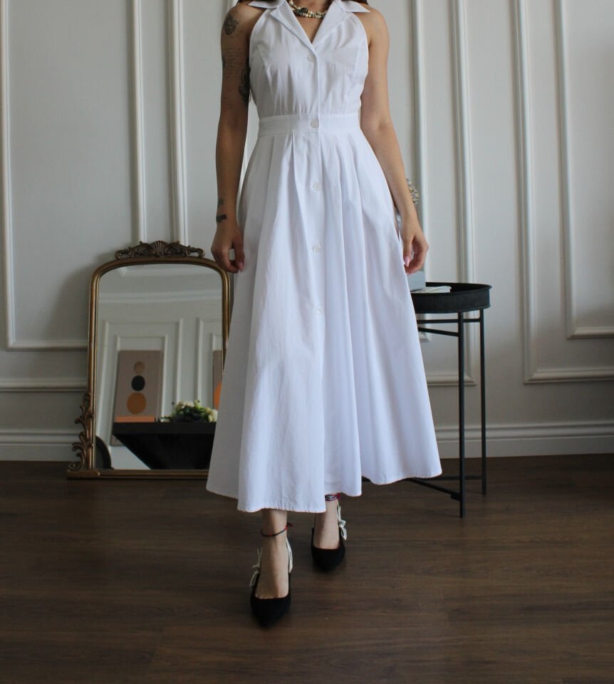 Beyaz Pileli Gömlek Elbise