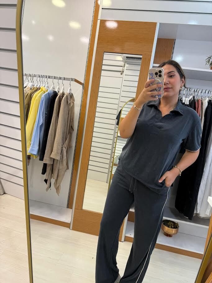 polo yaka füme eşofman takım