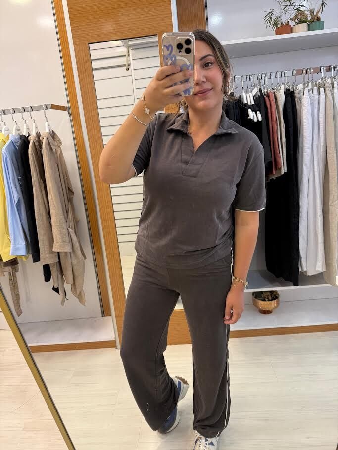 polo yaka kahverengi eşofman takım