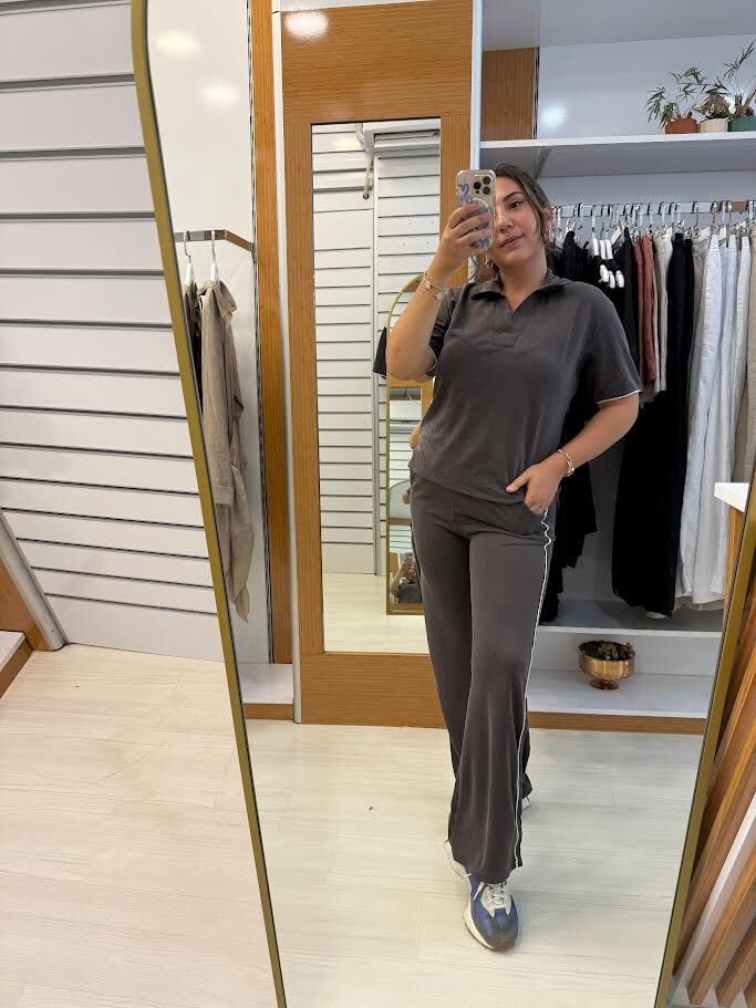 polo yaka kahverengi eşofman takım