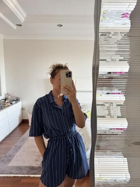 Lacivert beyaz çizgili şort takım