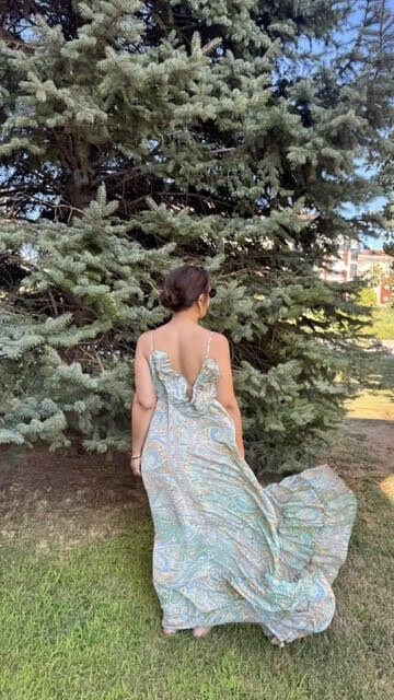 Şal desenli uzun elbise