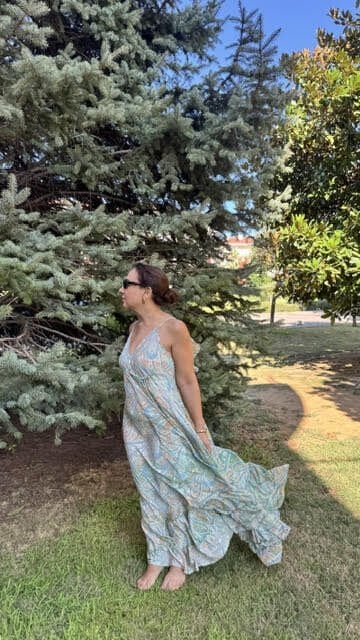 Şal desenli uzun elbise