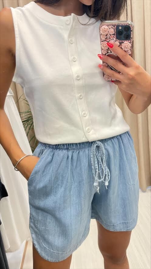 Denim görünümlü modal şort