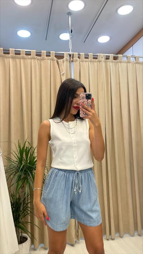 Denim görünümlü modal şort