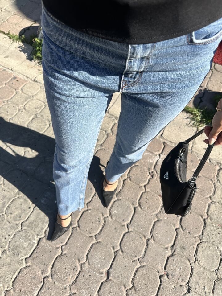 Düz kesik paça yüksel bel jean