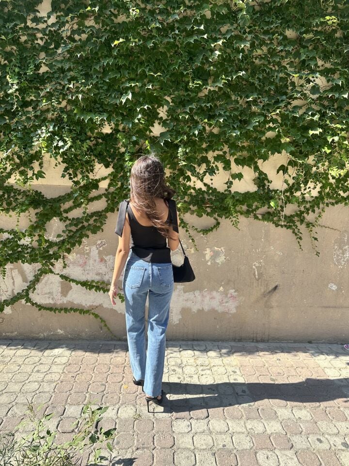 Düz kesik paça yüksel bel jean