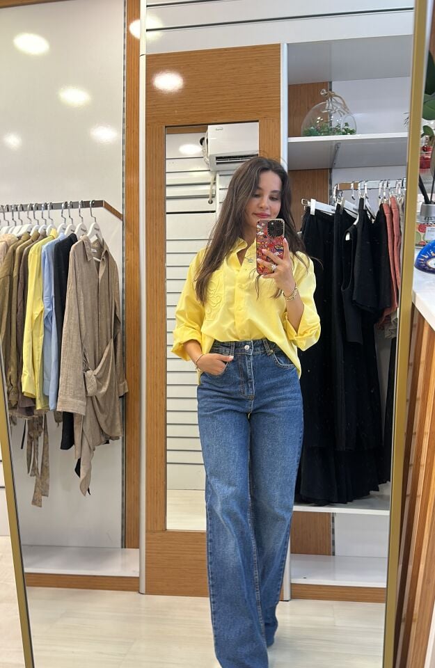 Sarı poplin gömlek