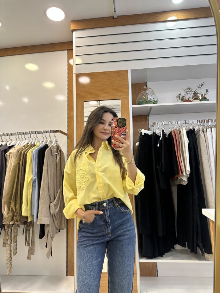 Sarı poplin gömlek