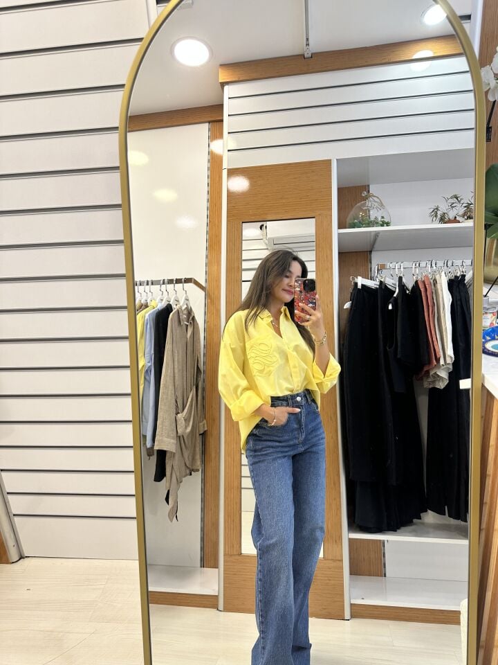 Sarı poplin gömlek