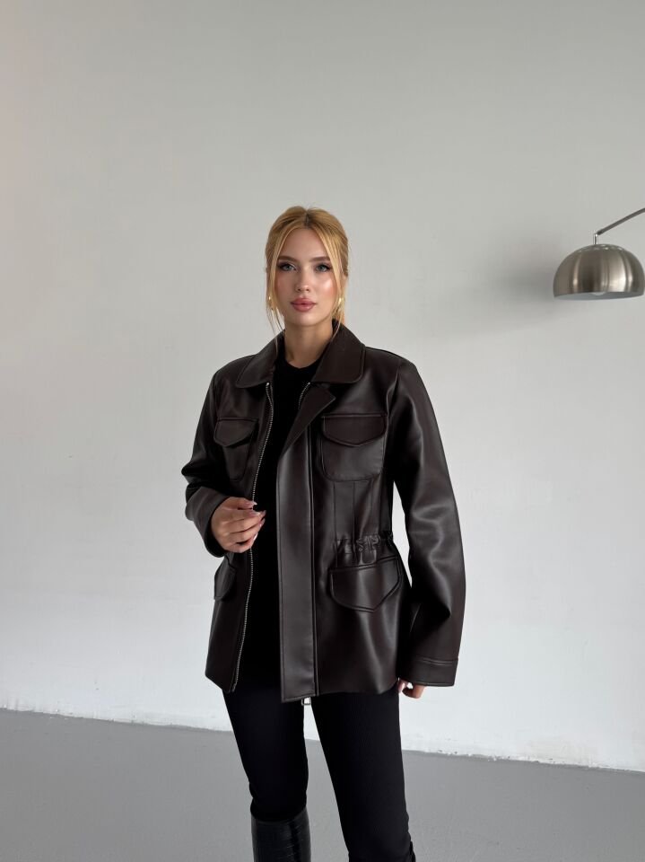 Kahverengi Belden Ayarlanabilir Deri Ceket L(large)