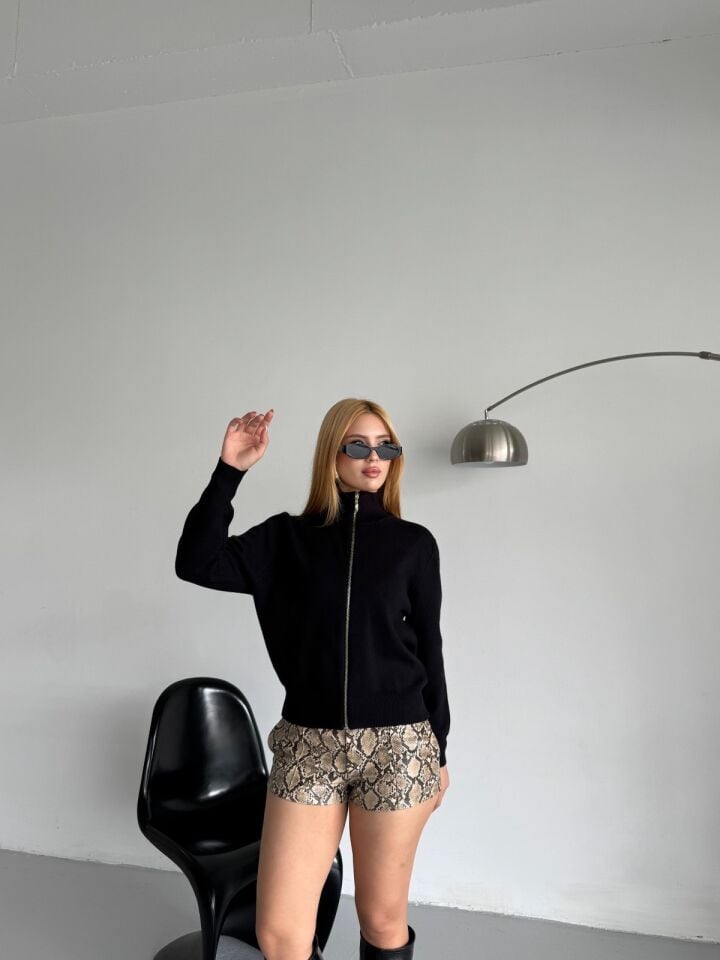 Orijinal Marka Fermuarlı Triko Hırka Siyah