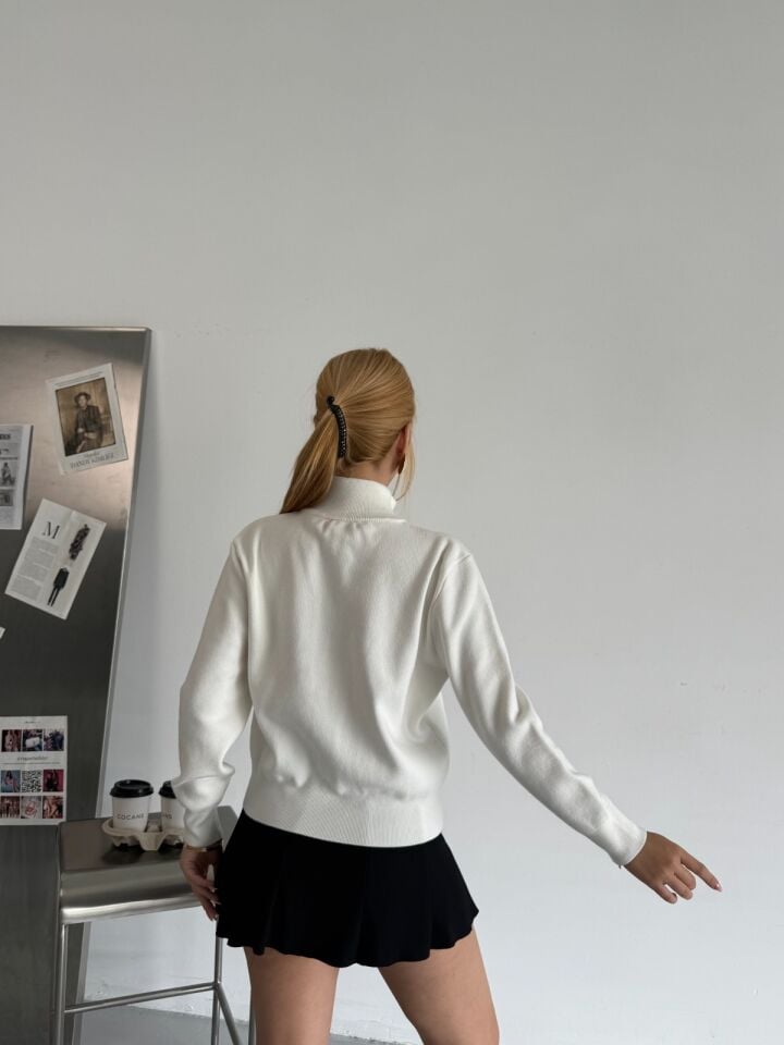 Orijinal Marka Fermuarlı Triko Hırka Krem