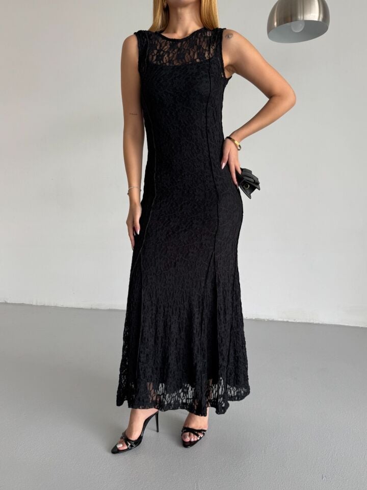 Sıfır Kol Dantelli Elbise L(large)