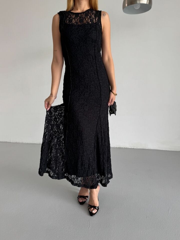 Sıfır Kol Dantelli Elbise L(large)