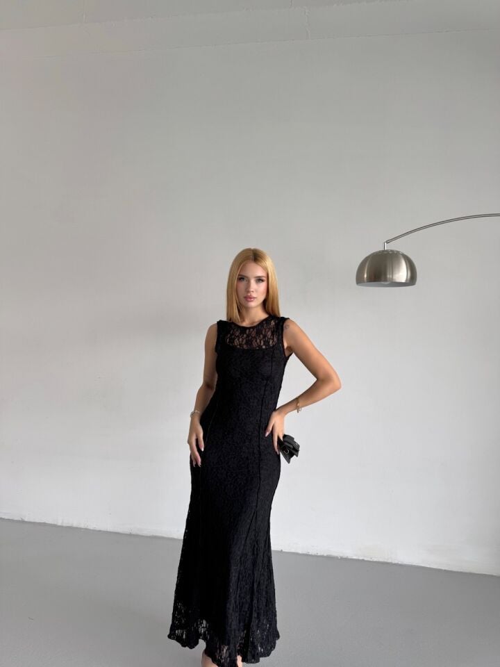 Sıfır Kol Dantelli Elbise L(large)