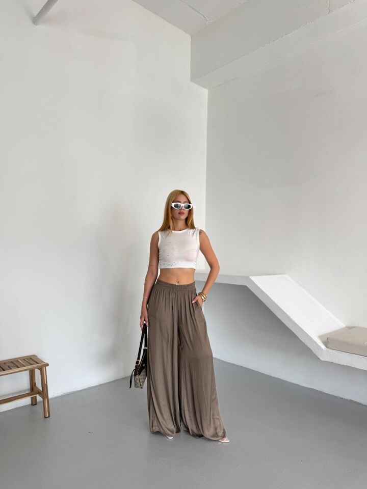 Pileli Saten Pantolon