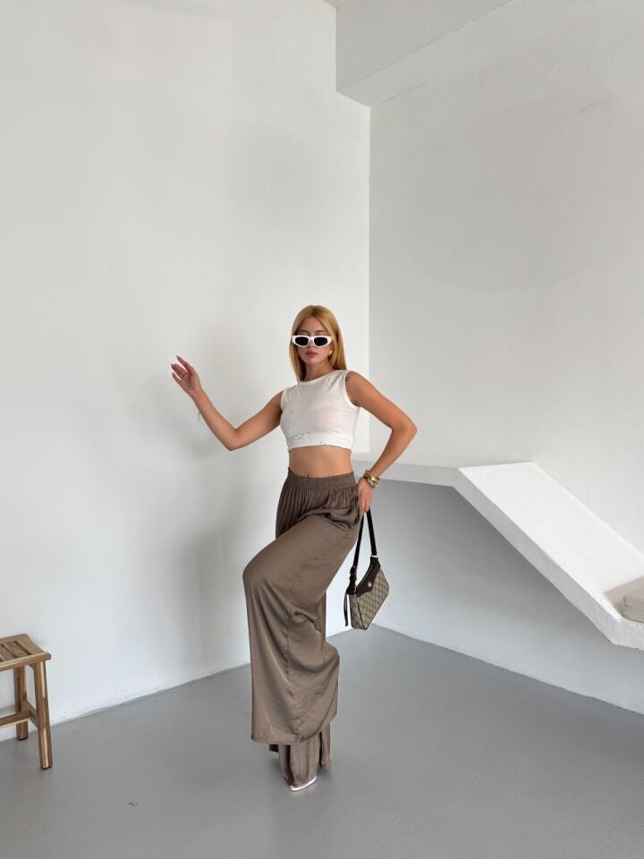 Pileli Saten Pantolon