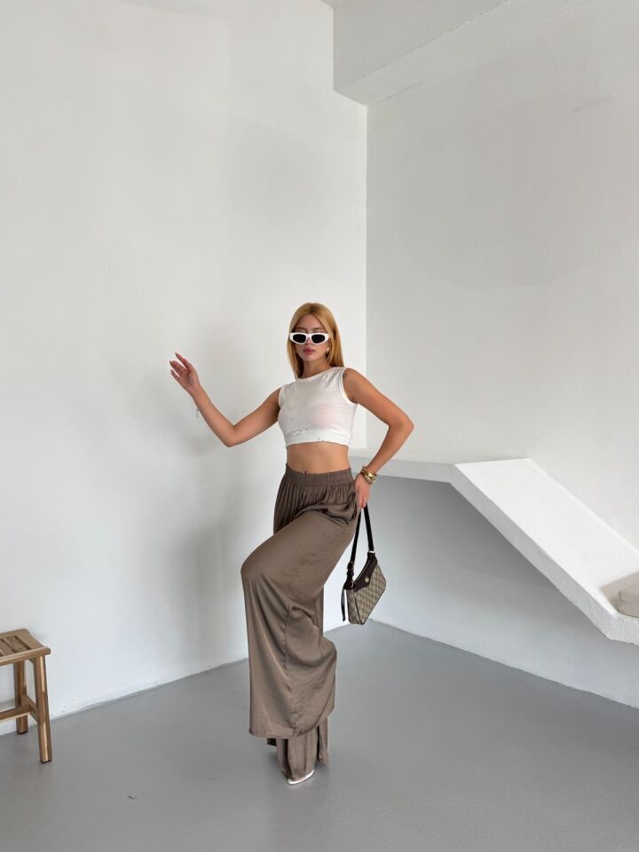 Pileli Saten Pantolon S (Small)