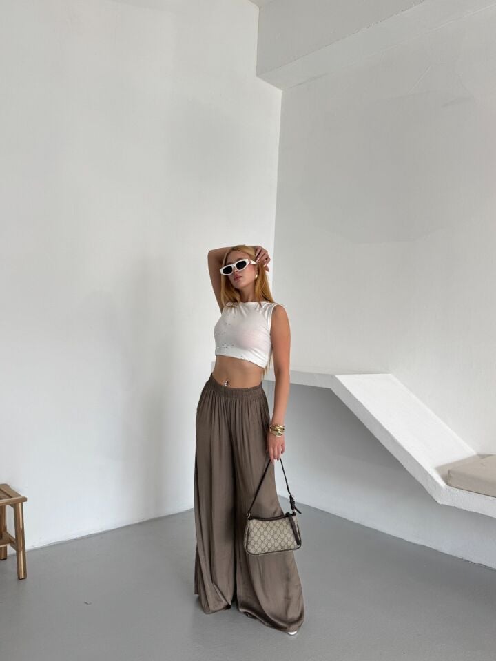 Pileli Saten Pantolon