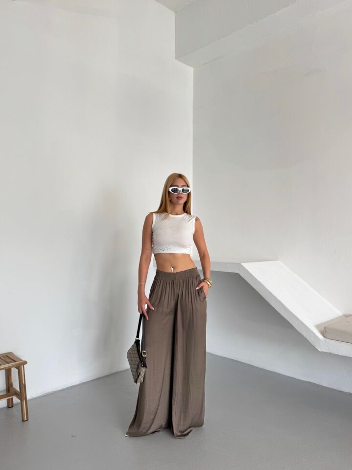 Pileli Saten Pantolon S (Small)