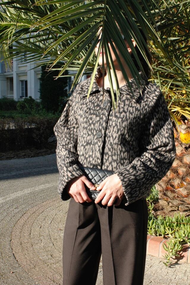 Leopar Desenli Kaşe Ceket