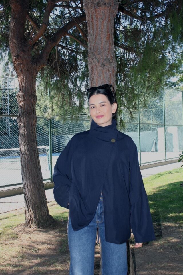 Lacivert Gold Düğme Detaylı Trençkot