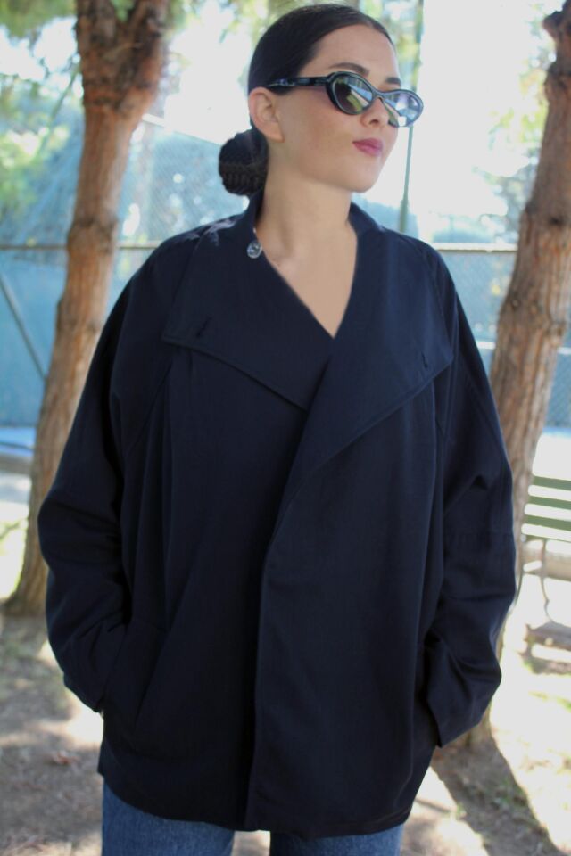 Lacivert Gold Düğme Detaylı Trençkot