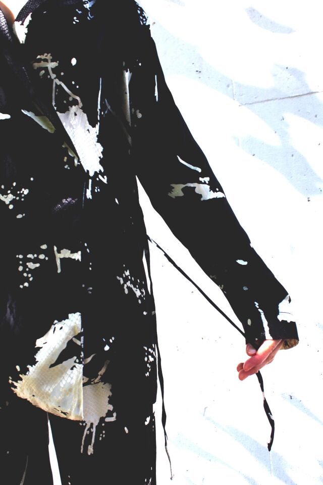 Siyah Yılan Desenli Kruvaze Yaka Bağlamalı Ceket Pantolon Saten Takım L(large)