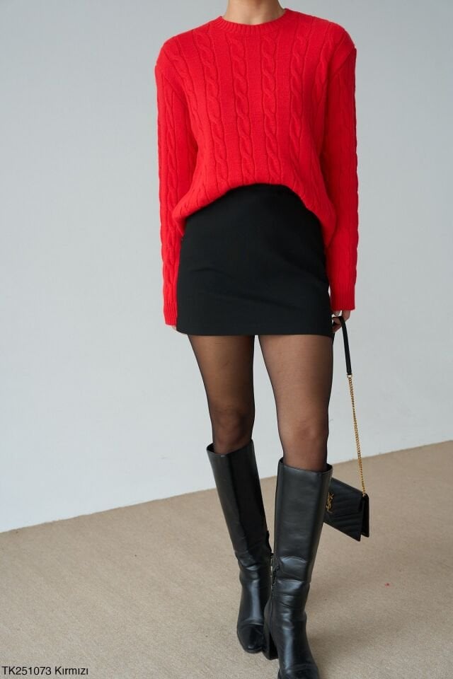 Saç Örgü Kırmızı Kazak