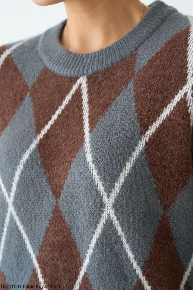 Bisiklet Yaka Baklava Desenli Triko Kazak