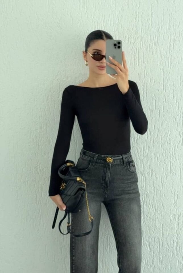 Transparan Bluz Siyah