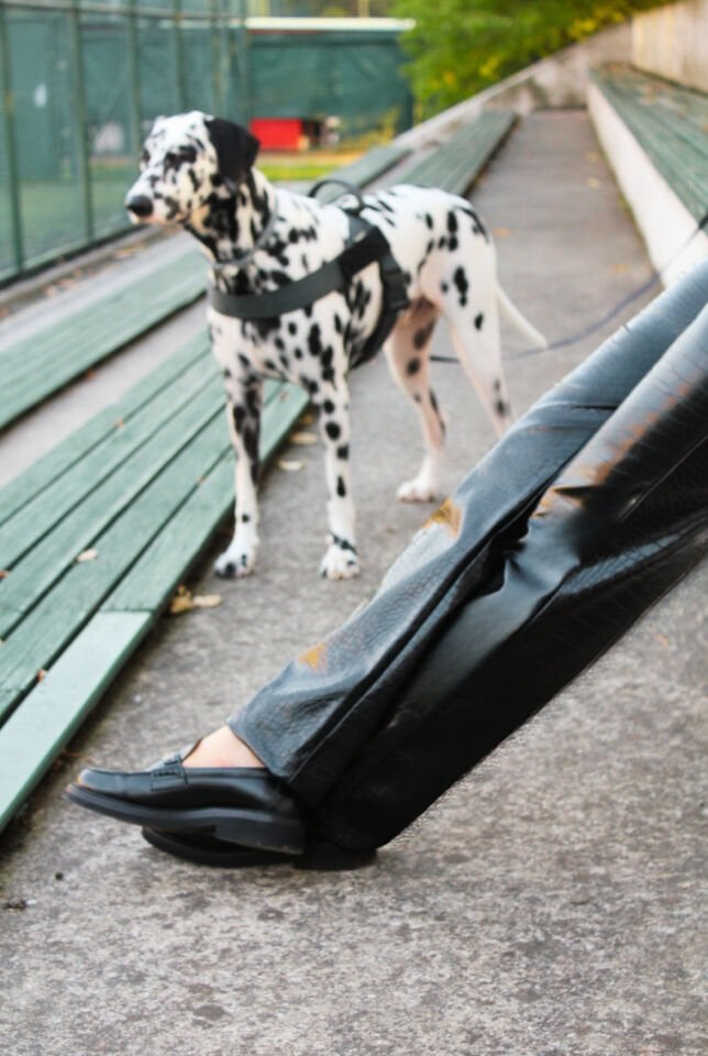 Kendinden Desenli Siyah Deri Pantolon